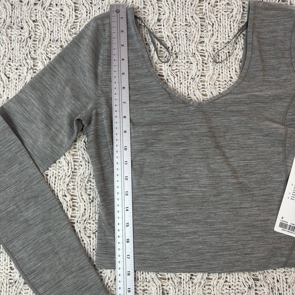 Lululemon Align Long Sleeve Crop Top Womens 8 Heathered Gray V-Neck Fabric NEW - Picture 4 of 9